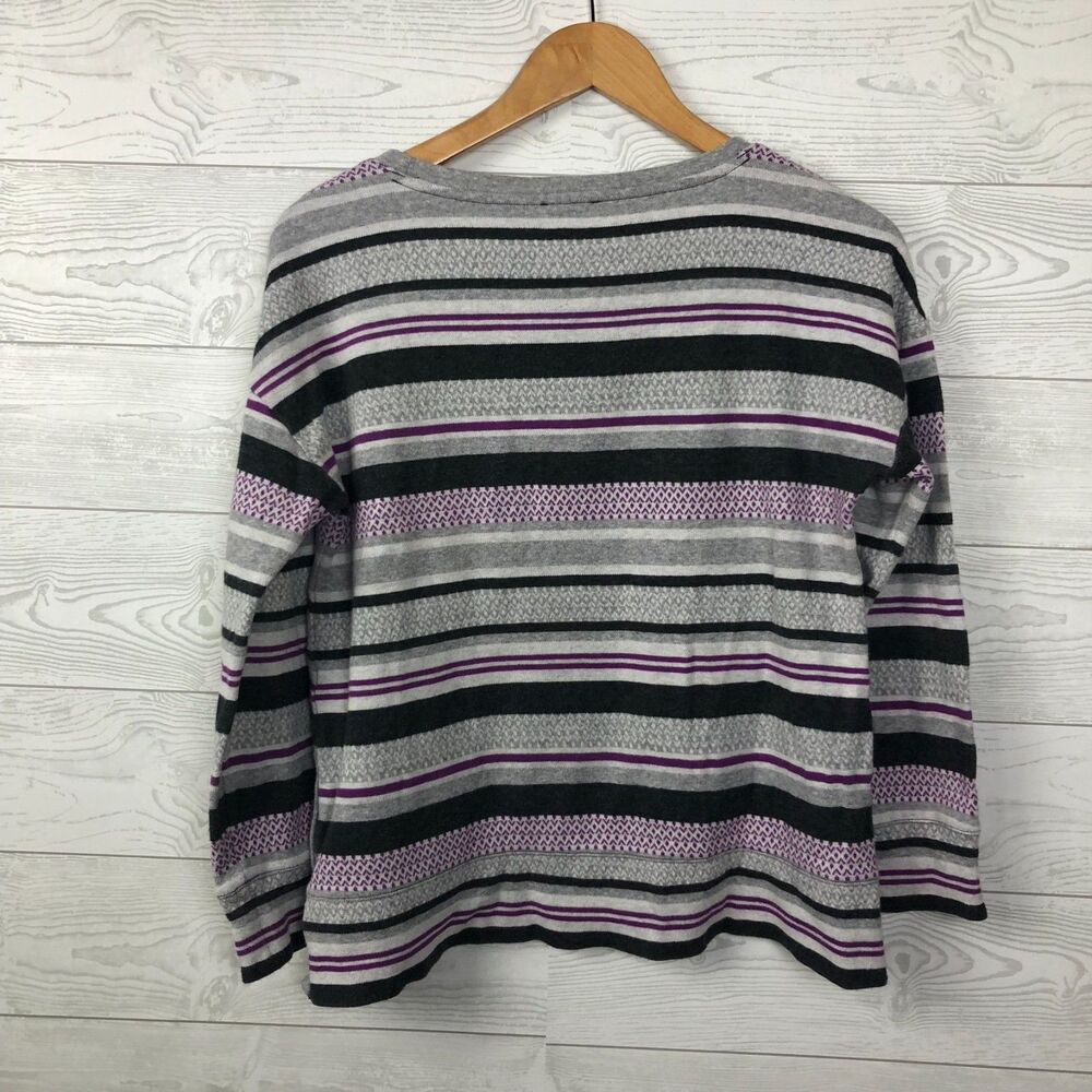 T By TALBOTS Women's Medium PETITE Mixed Stripe Button Detail Pullover Sweater - Picture 4 of 6
